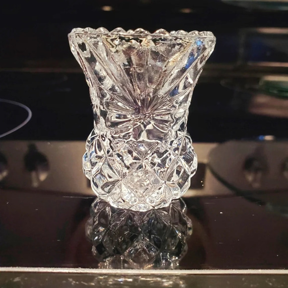 Antique Pressed Glass Mini Vase Toothpick Holder Clear - Picture 1 of 4